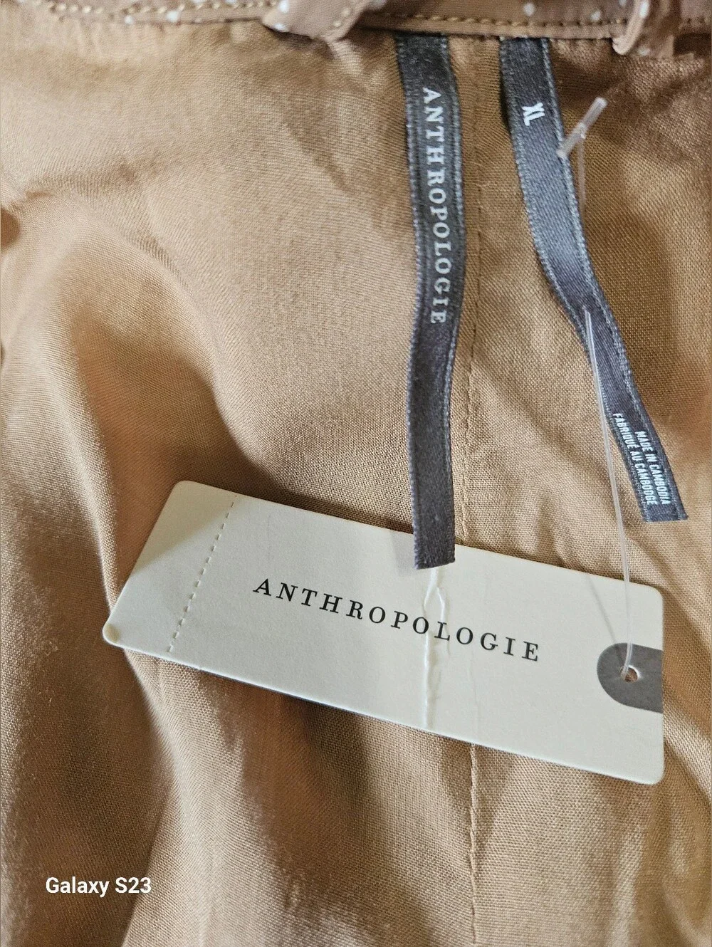 ANTHROPOLOGIE Cropped Floral-Print Trench Coat in Tan